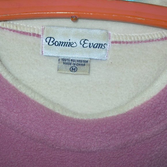 FLEECE PULL OVER TOP BLOUSE SHIRT w/Embroidery Bonnie Evans Medium Pink H - Picture 4 of 5